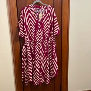 Bloomchic Geometric Belted Dolman Sleeve Curved Hem Dress